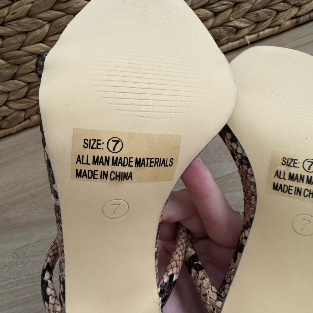 NWB! Lulu's Theyaa Tan Snake-Embossed Square-Toe High Heel Sandals - Picture 10 of 11